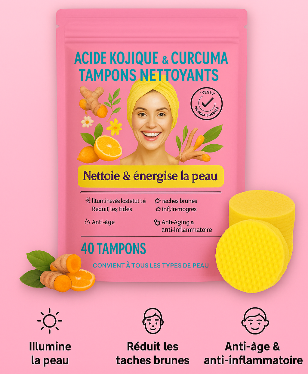 40 Pads Nettoyants au Curcuma
